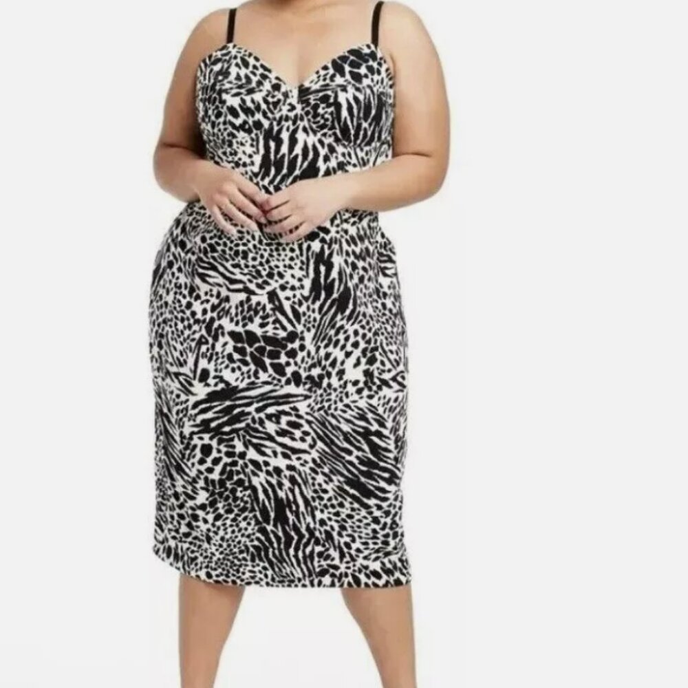 Sergio Hudson x Target 3x Black/White Animal Print Bustier Midi Dress